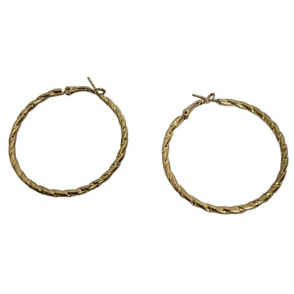 Matte GoldTone Twisted Hoop Earrings - Picture 2 of 3